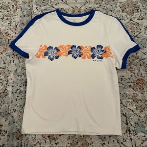Rip Curl Blue & Orange Hibiscus Tee | S